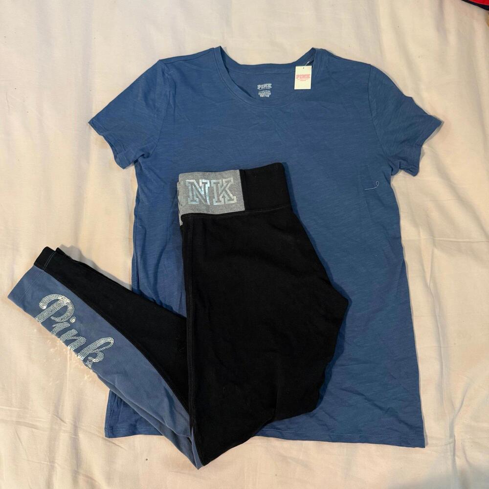 Pink Victorias Secret Short Sleeve Shirt And Leggings Set